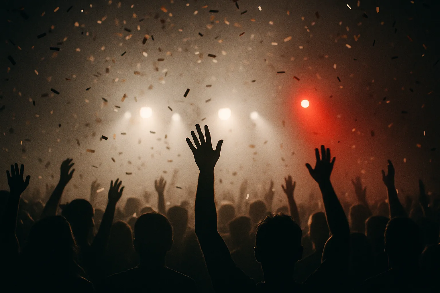 Crowd with hands up in front of the stage